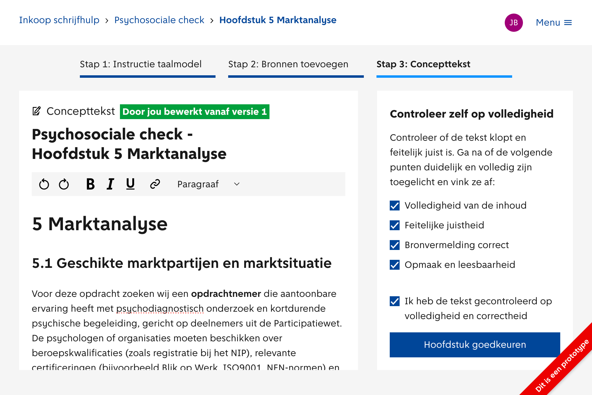Inkoop Schrijfhulp prototype screenshot